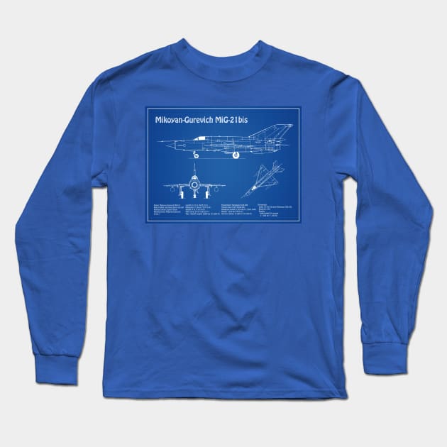 Mikoyan-Gurevich MiG-21 bis Fishbed Fighter - AD Long Sleeve T-Shirt by SPJE Illustration Photography